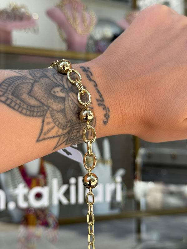 B102 Altın Renk Büyük Halkalı Top Detaylı Bileklik