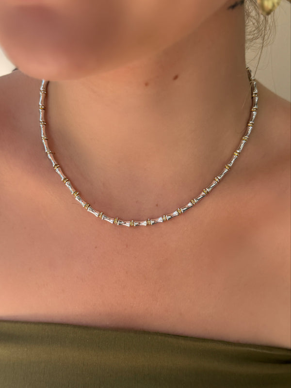 K165 Gümüş Renk Bambu Detaylı Modern Kolye (Serenay Kolye Silver)